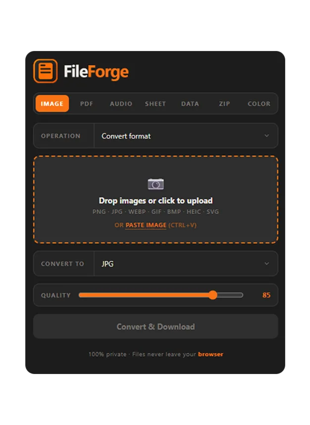 File Forge Chrome extension converting a file