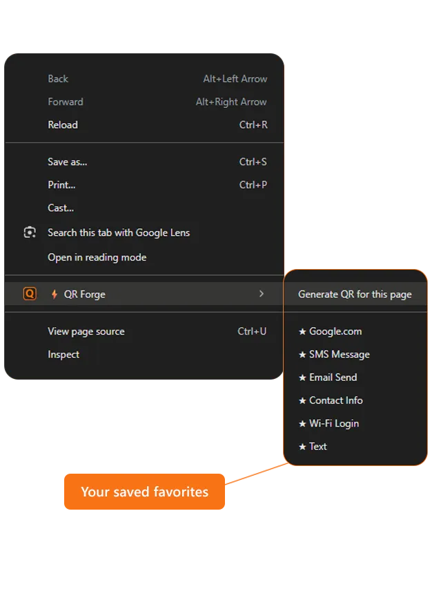 QR Forge Chrome extension creating a branded QR code