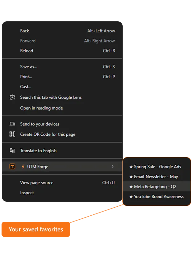 UTM Forge Chrome extension building a tagged campaign link